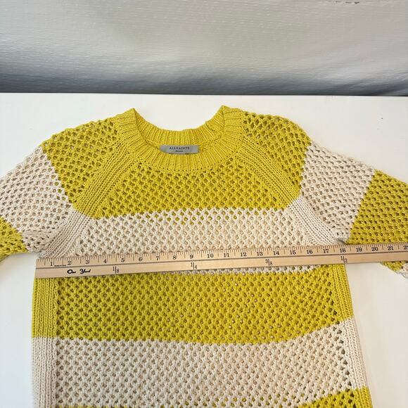 AllSaints Lou Mesh Womens Sweater Size S Striped Yellow White Open Knit Preppy - Picture 8 of 9